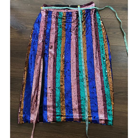 EUC Valencia & Vine Multicolor Sequin Striped Pencil Skirt M - Picture 6 of 10